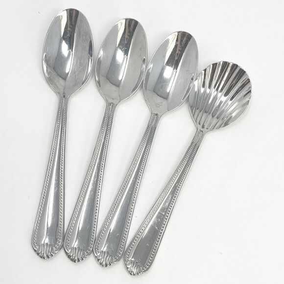Lenox BEAD Stainless 18/10 Glossy 3 Teaspoons 6.5” Sugar Spoon 6.25” Replacement - Picture 1 of 7